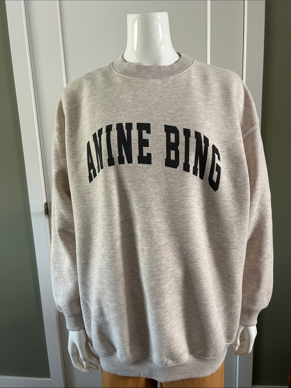 Anine Bing Oversized Logo Sweatshirt | Oatmeal Heather | Size S | Cozy Luxury - Picture 11 of 11